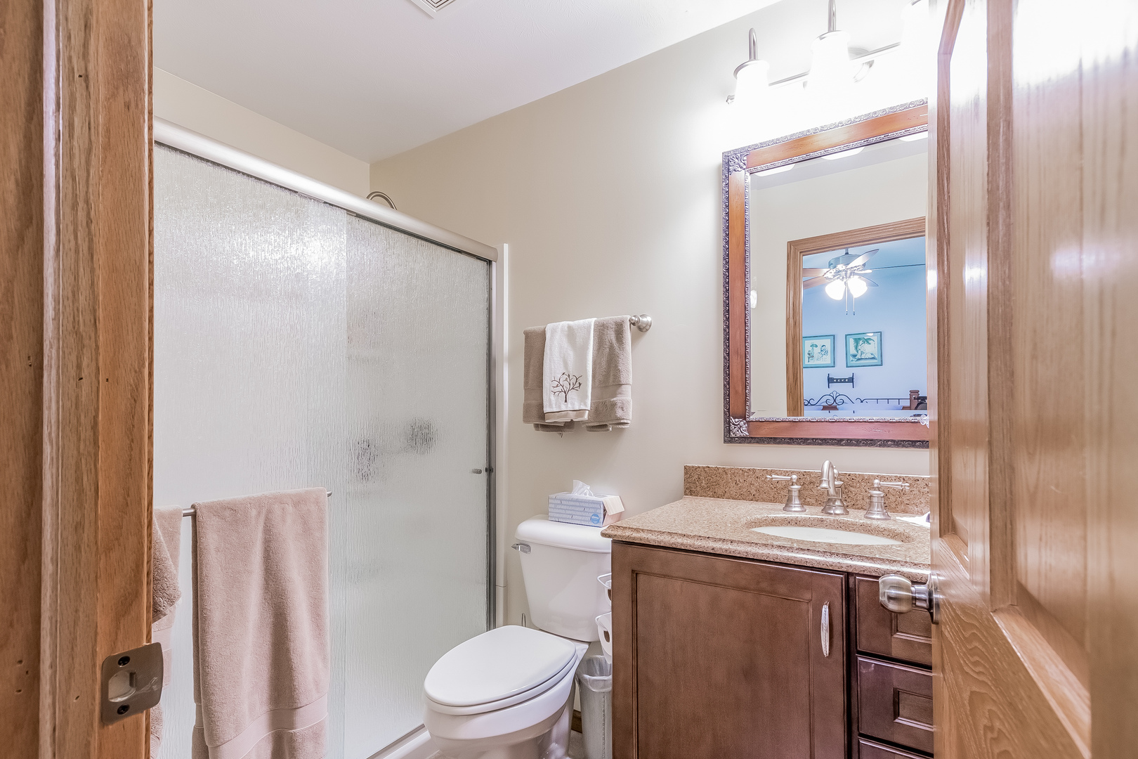 7911 South Sugar Island Road Chebanse, IL 60922 - Photo 9 of 16 a bathroom with a sink a toilet a mirror and shower
