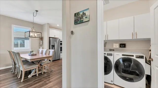 a view of a porch with seating space