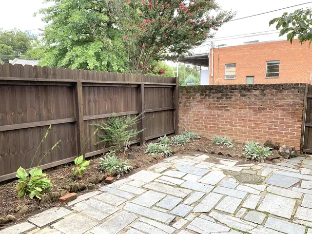 a backyard of a house with plants