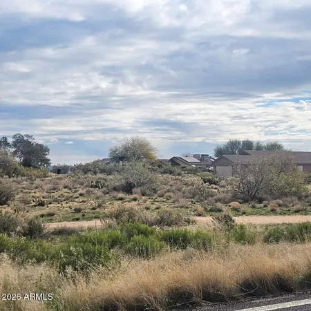 a view of a dry yard with wooden floor and fence