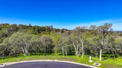 a view of a yard with a house in the background