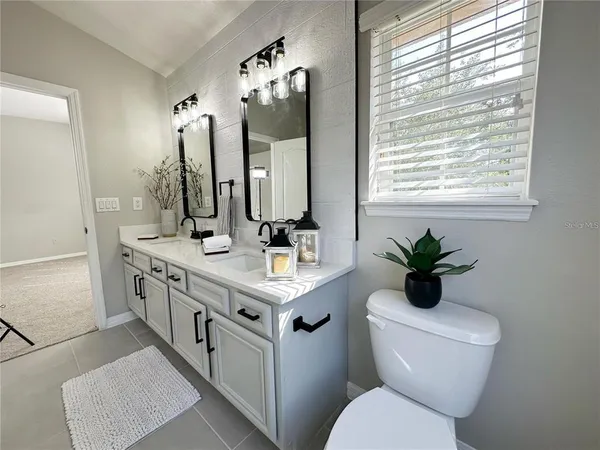 a bathroom with a toilet a sink and a mirror