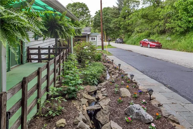 a road view with a seating space