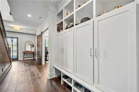 a view of a hallway with workspace