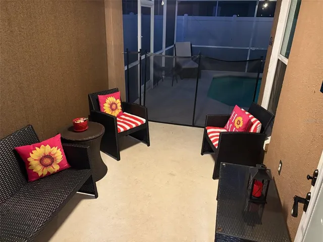 a view of a balcony with an outdoor space