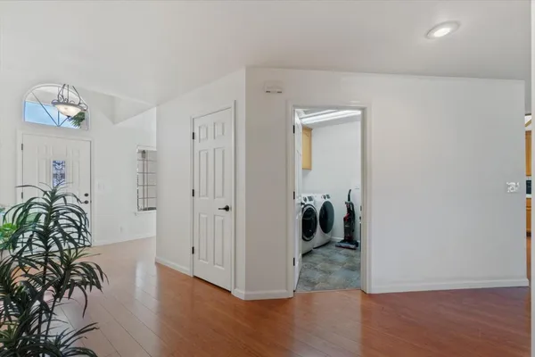 a view of outdoor space with garden and trees