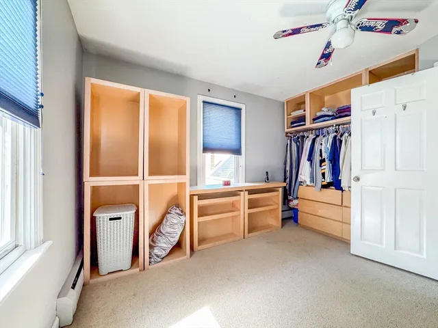 a storage room with cabinets