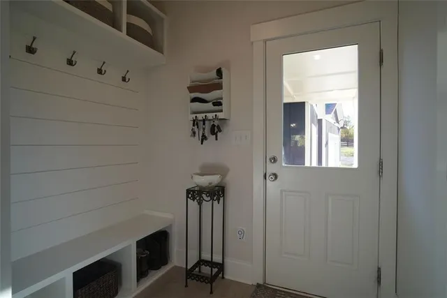 a view of a room with rack on the wall