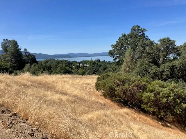 a view of a yard and mountain view in back