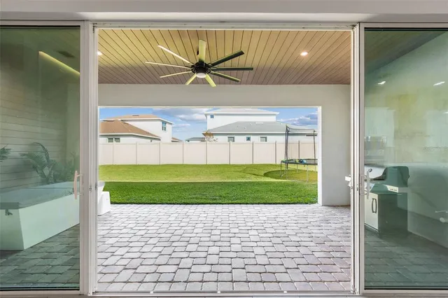 a view of an ocean with residential houses