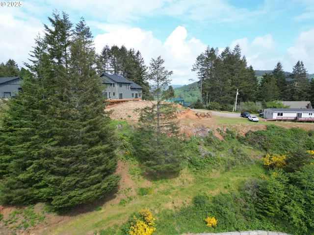 a view of a yard with an trees
