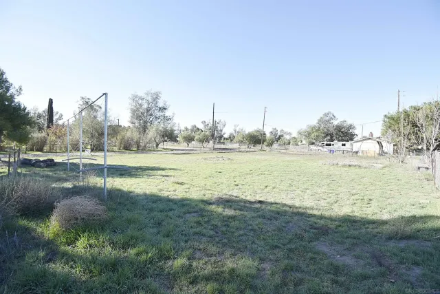 a view of a field with tree in the background