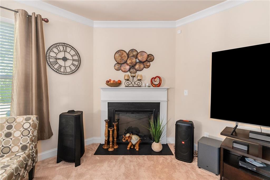 1419 Stone Ridge Court Hampton, GA 30228 - Photo 13 of 31 a living room with furniture a flat screen tv and a fireplace