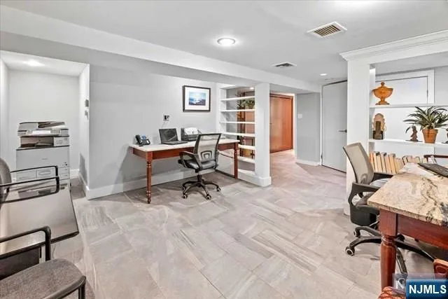 a workspace with furniture