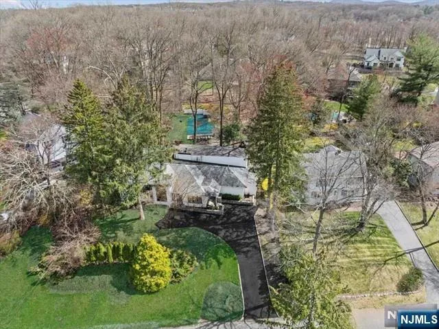 a aerial view of a house with a yard