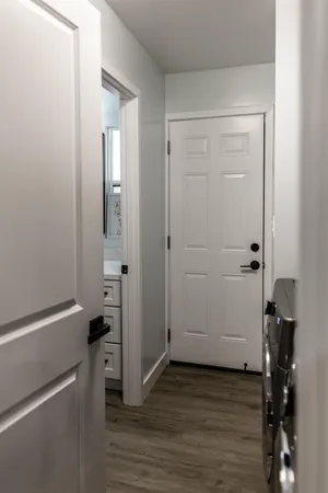 a bathroom with a shower and a shower