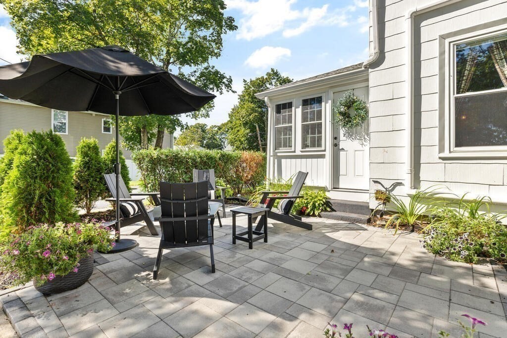 33 Porter Street, Unit 33 Woburn, MA 01801 - Photo 21 of 25 a view of a patio with table and chairs under an umbrella
