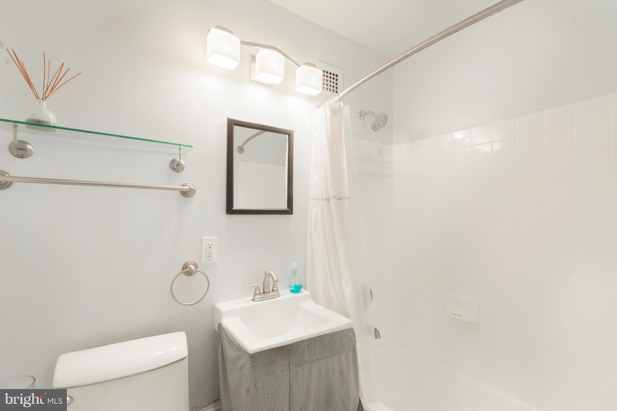 1301 Delaware Avenue Southwest, Unit N816 Washington, DC 20024 - Photo 14 of 20 a bathroom with a sink a toilet and mirror