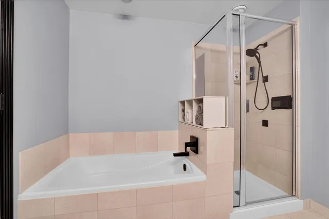 a bathroom with a bathtub