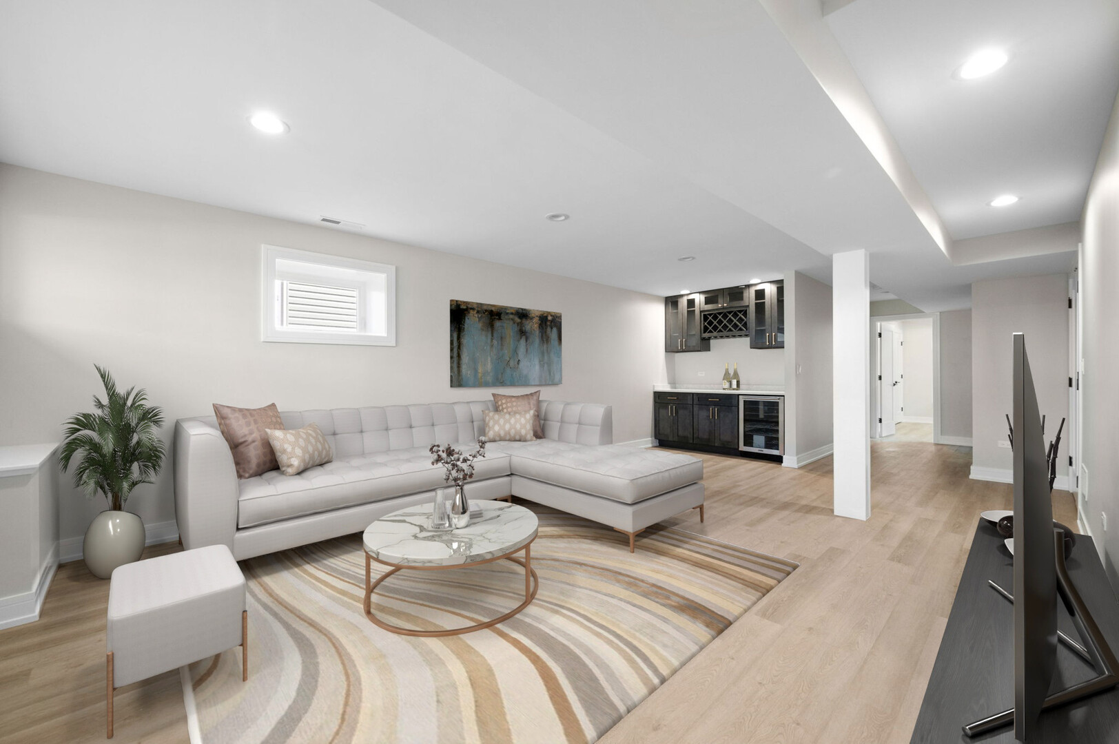 5825 West Byron Street Chicago, IL 60634 - Photo 21 of 33 a living room with furniture a fireplace and a flat screen tv