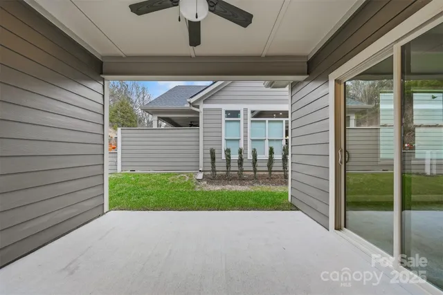 a view of a porch with a backyard