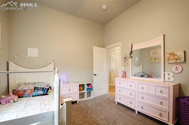 a bedroom with a bed and a dresser in it