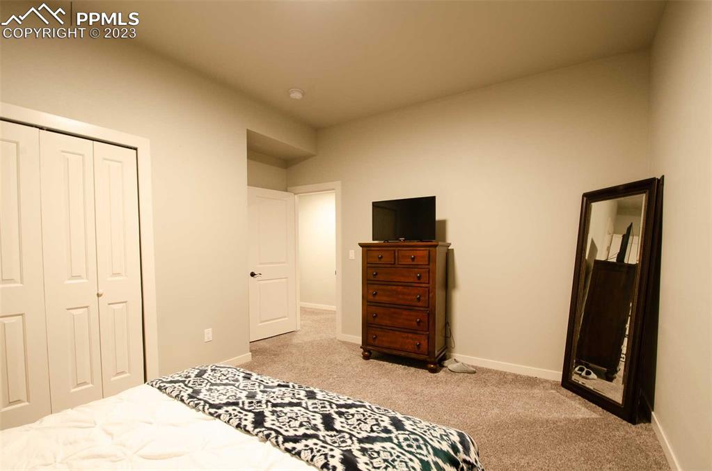 16750 Rabbit Track Trail Colorado Springs, CO 80930 - Photo 33 of 50 a bedroom with a bed and a flat screen tv