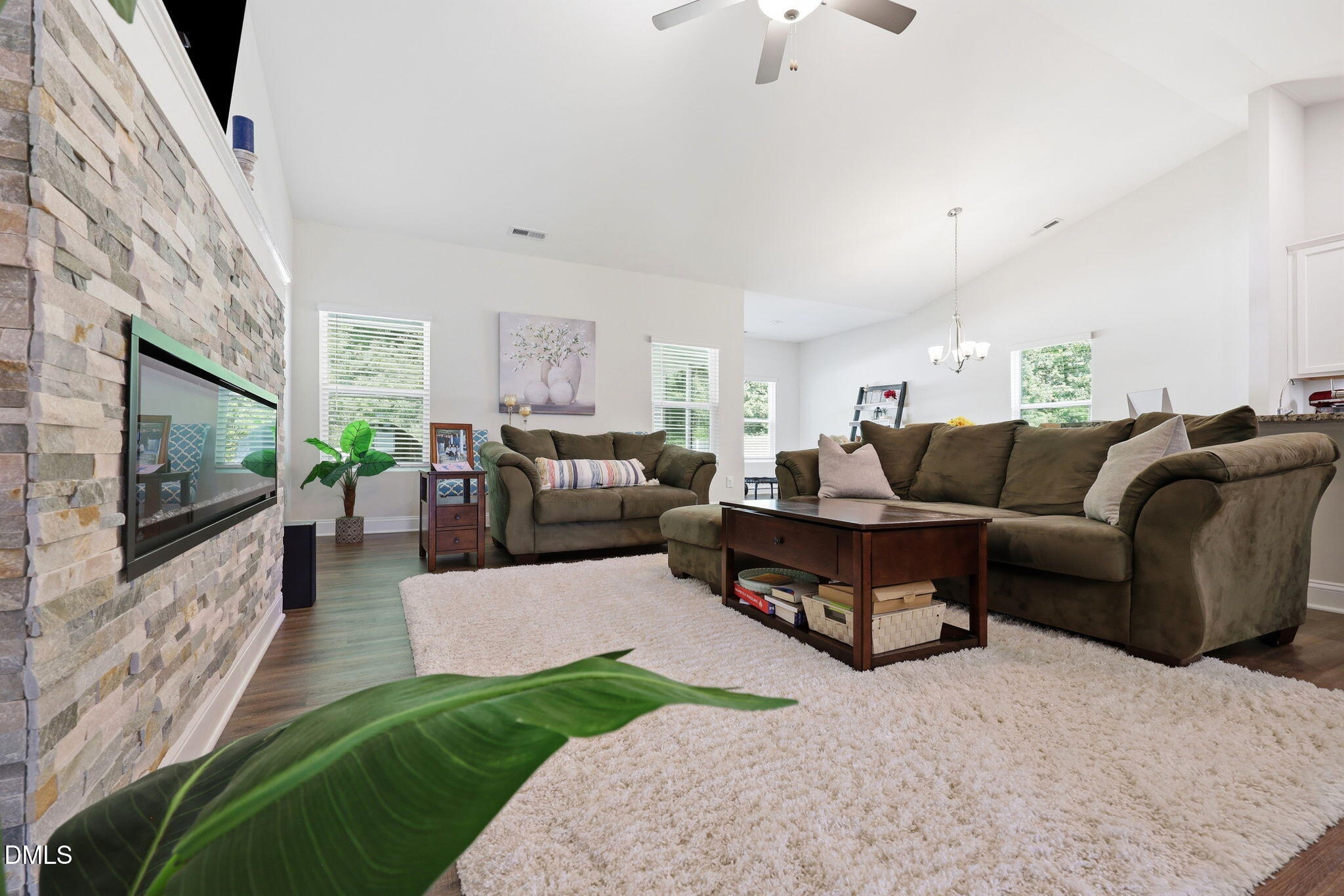 7012 Vanover Drive Raleigh, NC 27604 - Photo 8 of 41 Open Living Room w/ Stone Fireplace