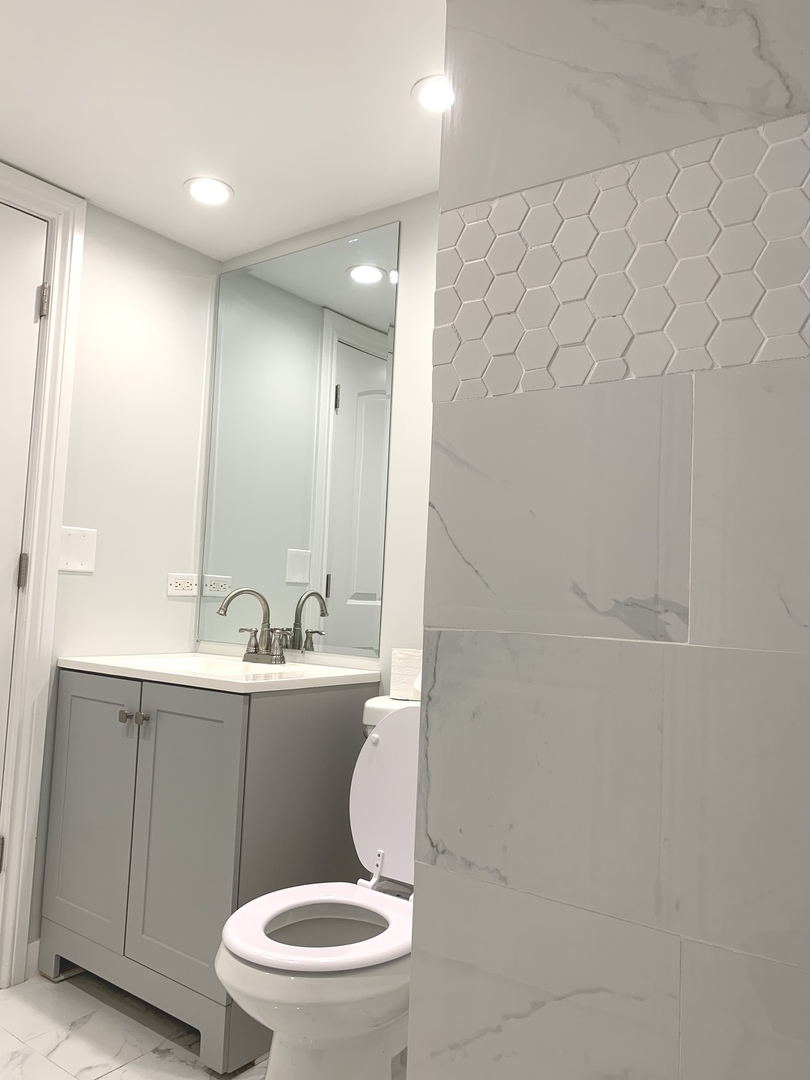 10132 South Green Street Chicago, IL 60643 - Photo 22 of 26 a bathroom with a toilet a sink and mirror