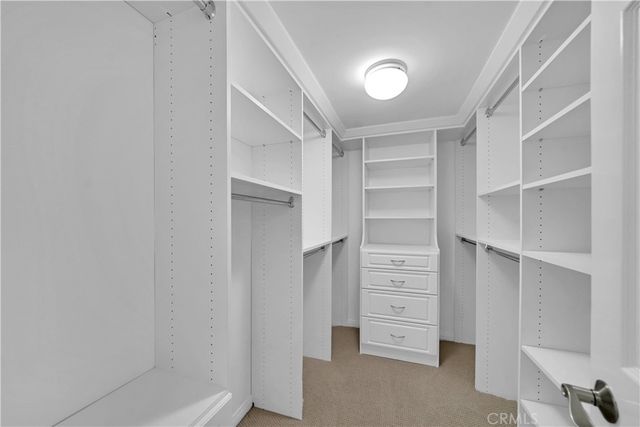 a view of walk in closet with empty racks