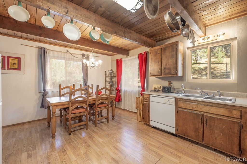 44185 Tim Ron Sugarloaf, CA 92386 - Photo 10 of 45 a view of a kitchen and dining area with a wooden floor