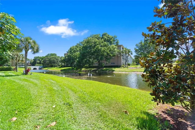a view of pool with grass and trees