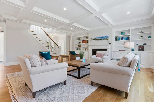 a dining room with wooden floor