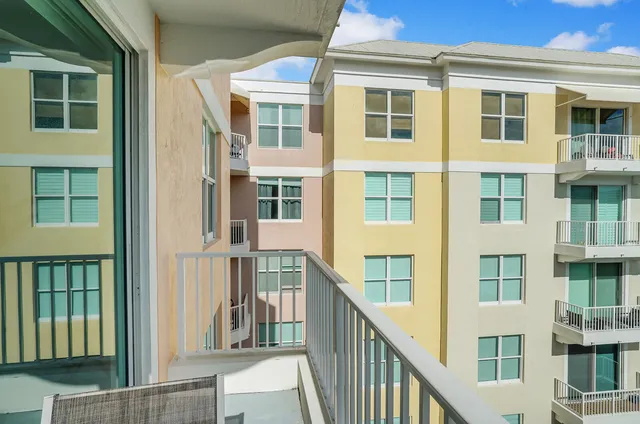 a view of a building from a balcony
