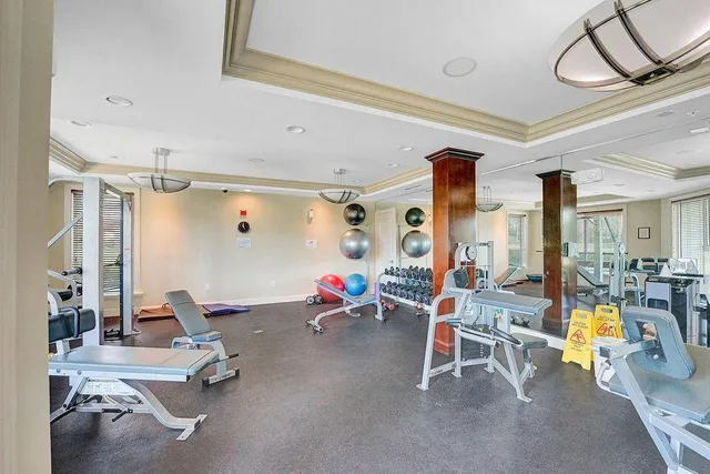a view of a room with gym equipment