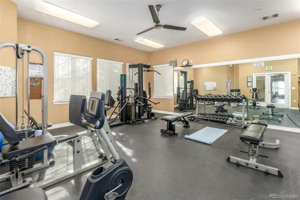 a view of a room with gym equipment