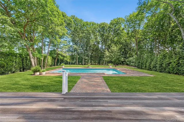 a view of a park with large trees