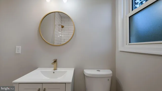 a bathroom with a toilet a sink and a mirror