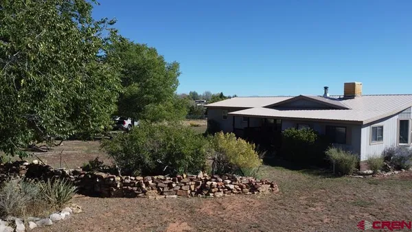 a view of a dry yard with wooden fence