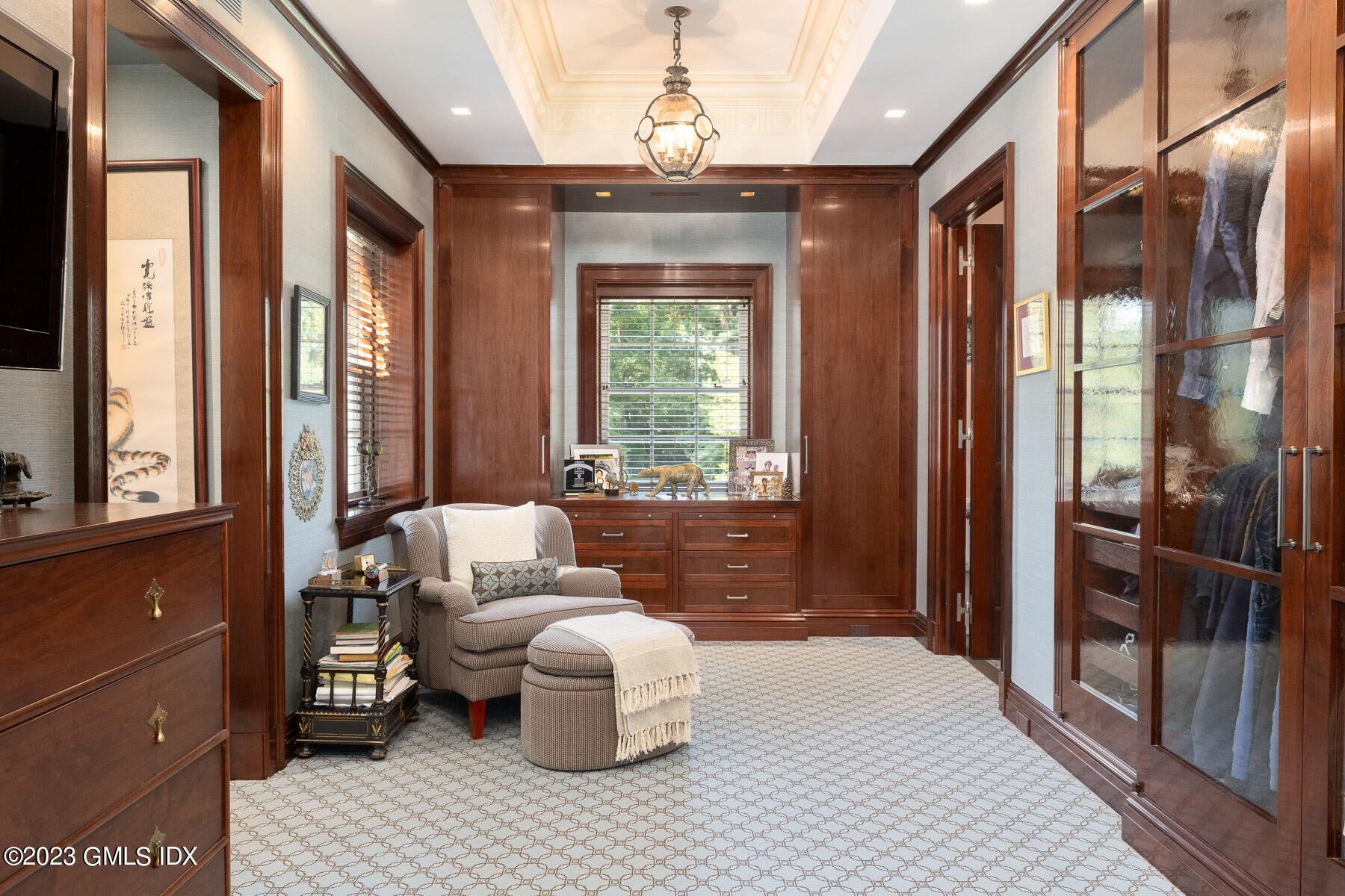 50 Dingletown Road Greenwich, CT 06830 - Photo 19 of 35 a living room with furniture a window and a chandelier