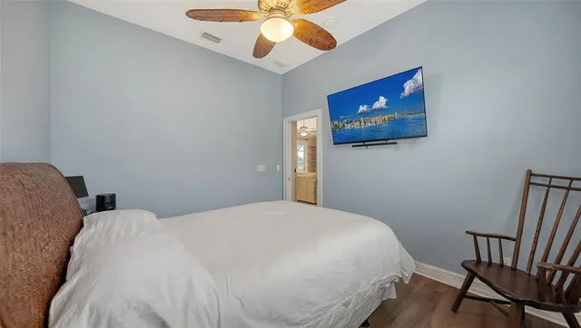 an aerial view of a house with a garden