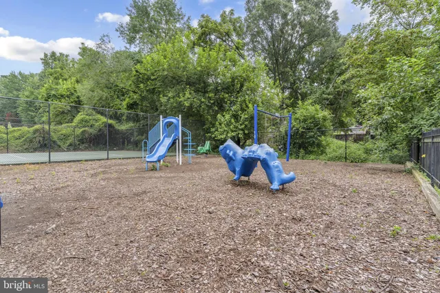 a view of a park with slide