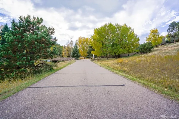 a view of a pathway both side of a yard