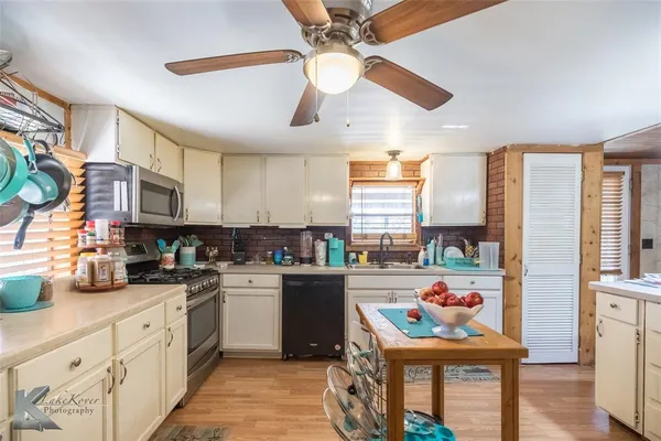 a kitchen with lots of counter top space