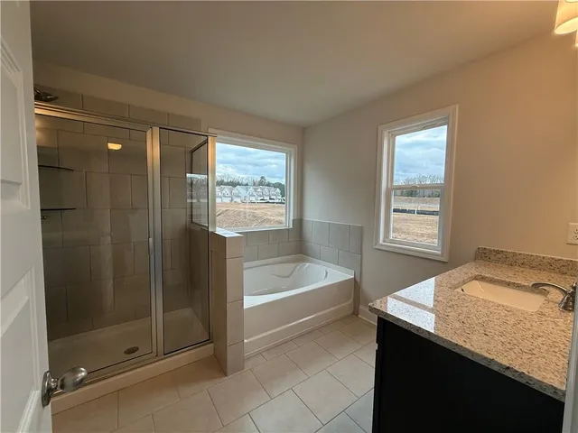 a bathroom with a bathtub and a shower