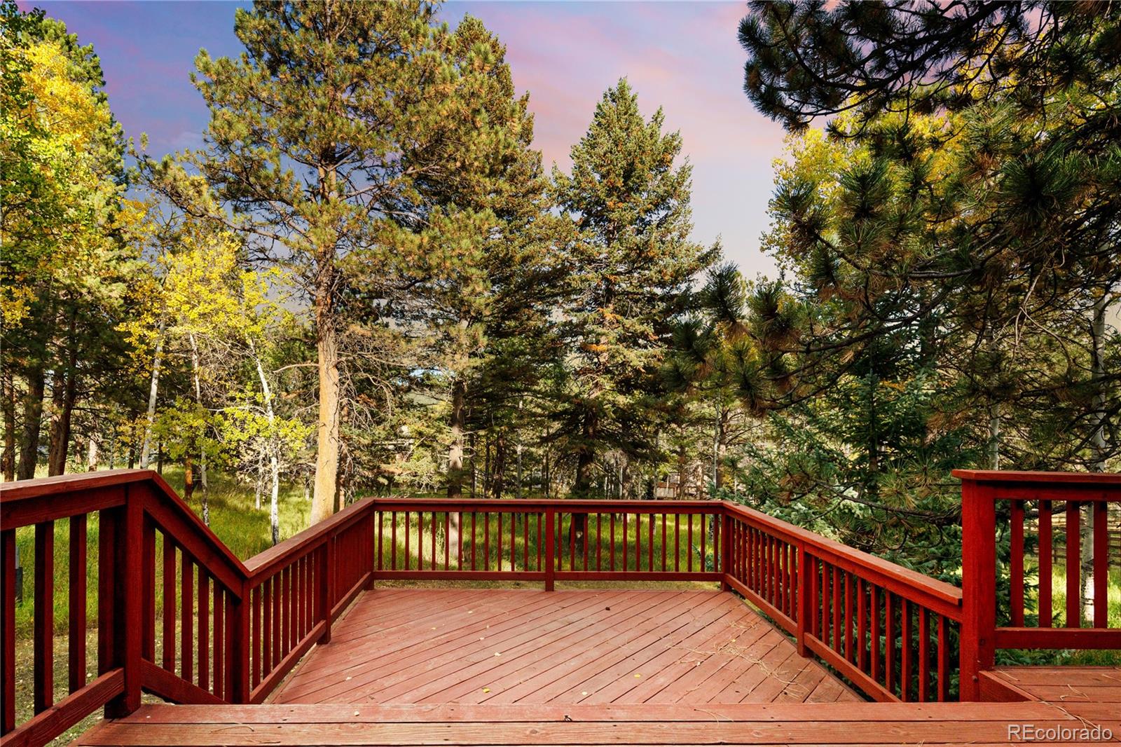 28696 Little Big Horn Drive Evergreen, CO 80439 - Photo 3 of 47 a view of balcony with wooden floor and fence