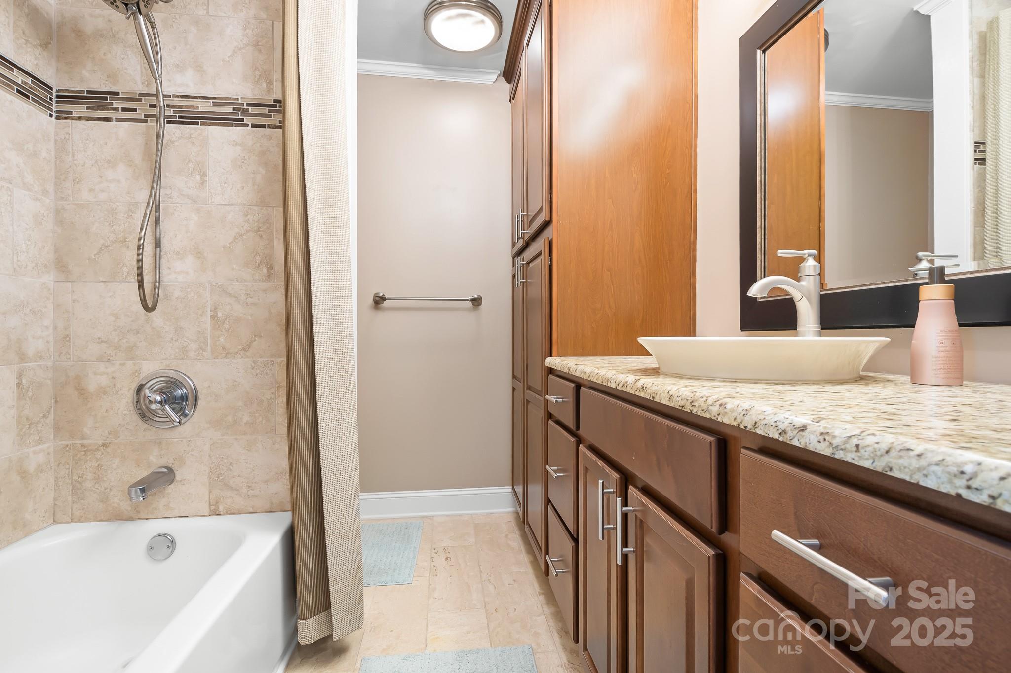 19320 Davidson-Concord Road Davidson, NC 28036 - Photo 18 of 33 a bathroom with a granite countertop sink and a bathtub