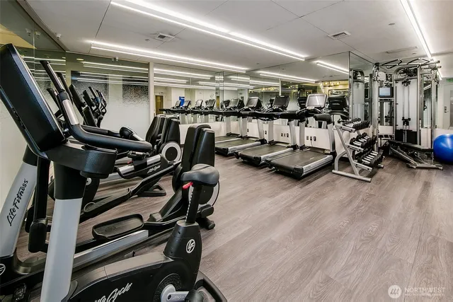 a view of a room with gym equipment
