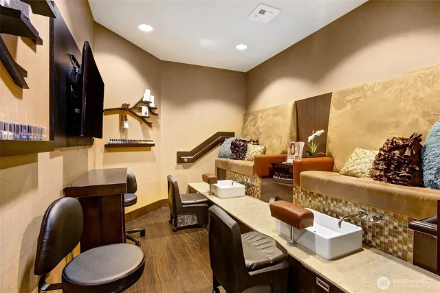 a front view of a building with glass windows