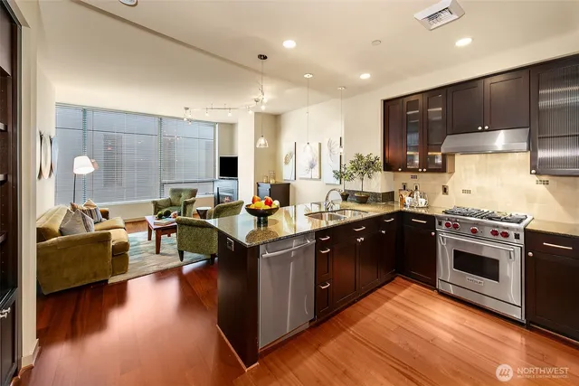 a kitchen with lots of counter top space